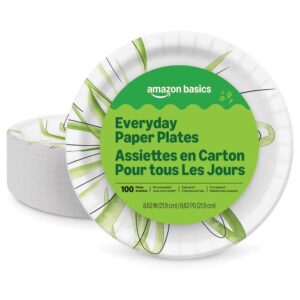 Amazon Basics Everyday Disposable Paper Plates, 8.62-Inch, 100-Count, Microwave-Safe, Soak-Proof & Cut-Resistant Plates