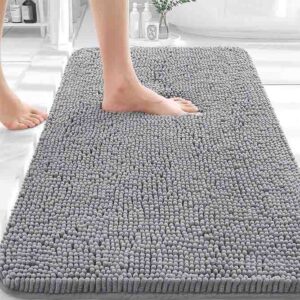 OLANLY Extra Soft Absorbent Chenille Bathroom Rug – 30×20 Non-Slip Quick-Dry Bath Mat, Machine Washable for Bath, Shower & Floor (Grey)