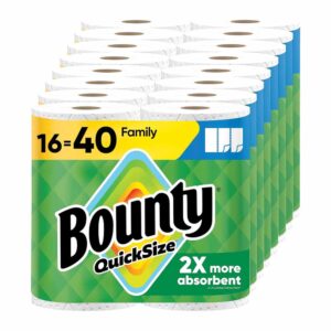 Bounty Quick-Size Paper Towels, 8 Family Rolls (Equal to 20 Regular Rolls), 2-Ply White Kitchen Paper Towels with High Absorbency
