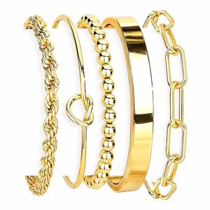 Gokeey Waterproof Gold Paperclip Chain Bracelets for Women – 14K Gold Plated Stackable Dainty Bracelet Set, Adjustable Fashion Jewelry