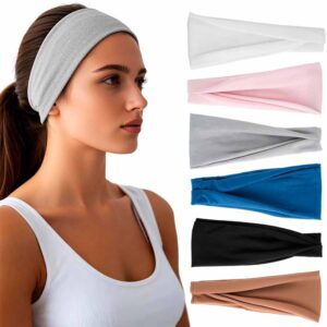 Women’s Stretchy Headbands 6-Pack – Wide Elastic Sweatbands for Sports, Yoga & Daily Wear, Soft Non-Slip Hair Accessories